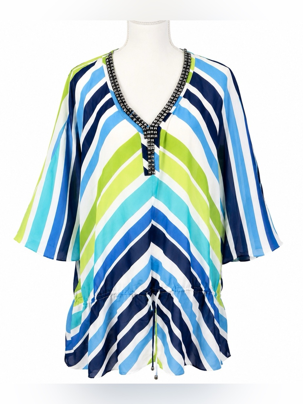 Lane Bryant Striped Embellished Caftan Tunic Cover Up Plus 26/28 Resort Beach